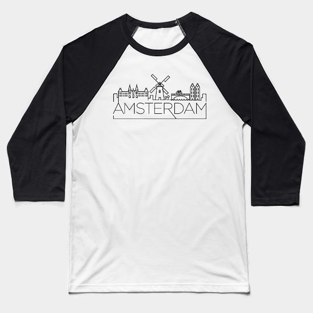 Amsterdam Skyline Line Art Baseball T-Shirt by Hetsters Designs